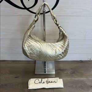 Cole Haan Metallic Gold Woven Hobo Bag